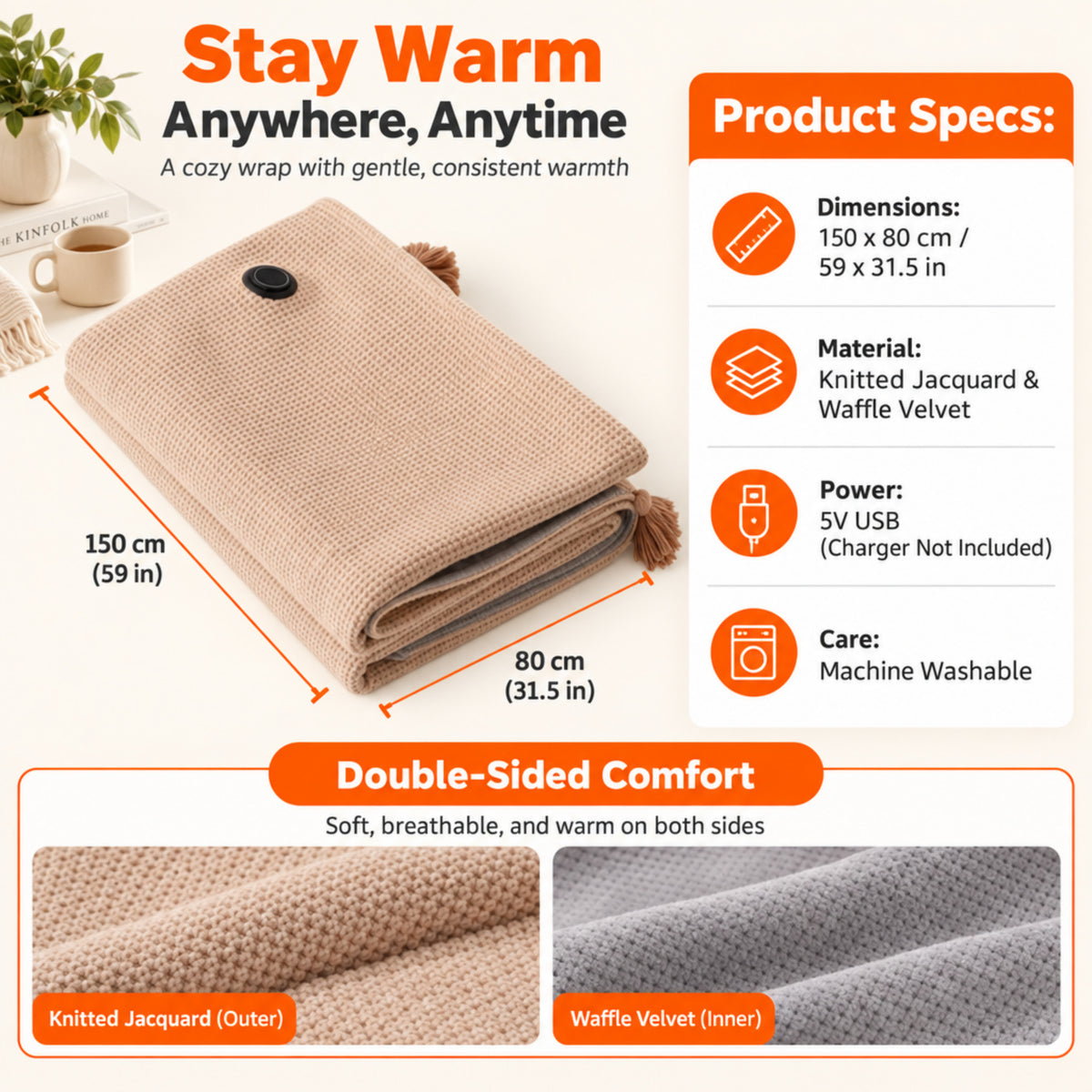 Cosy Hands-Free USB Heated Shawl - Demo Ozerty