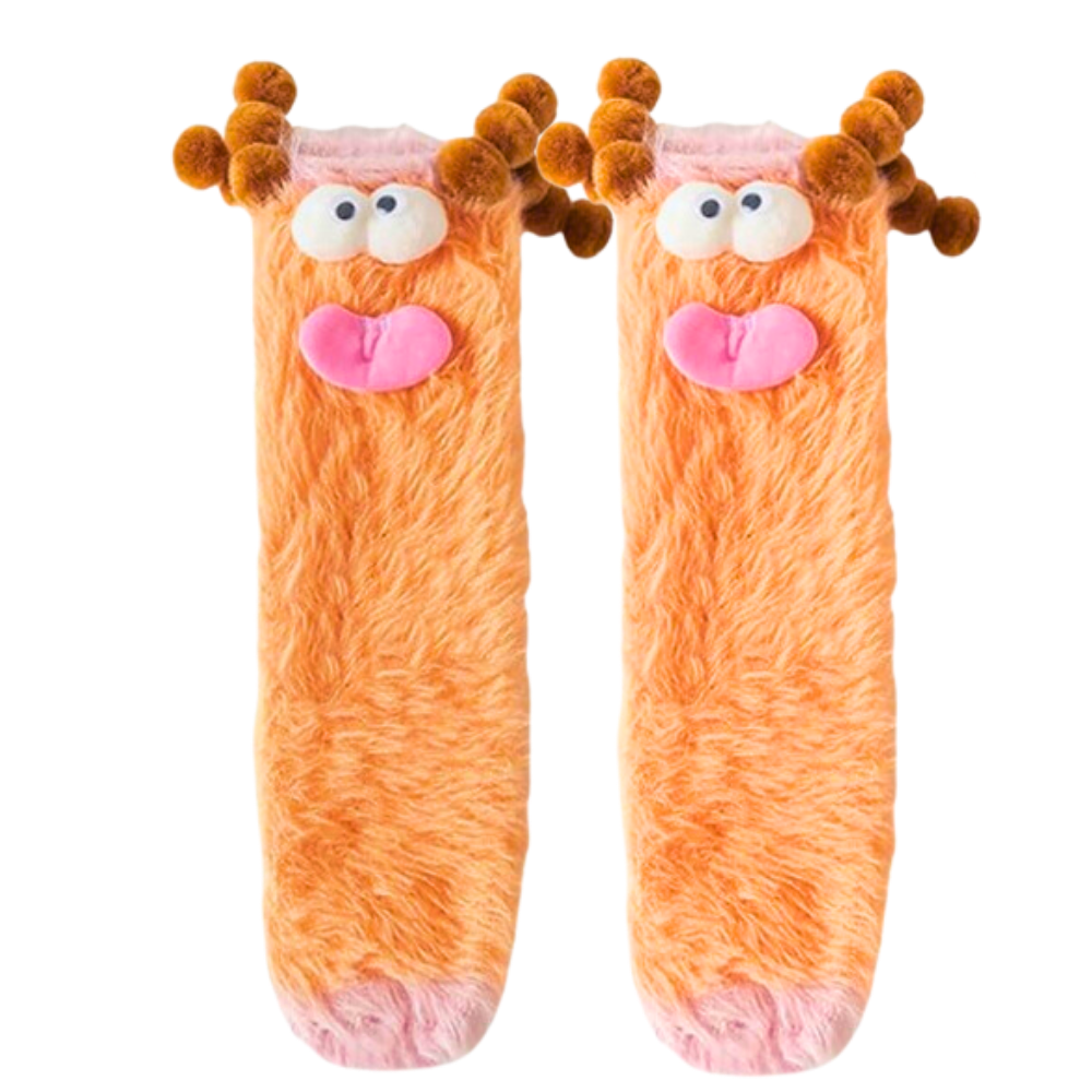 Coral Velvet Funky Socks  -Orange - Ozerty