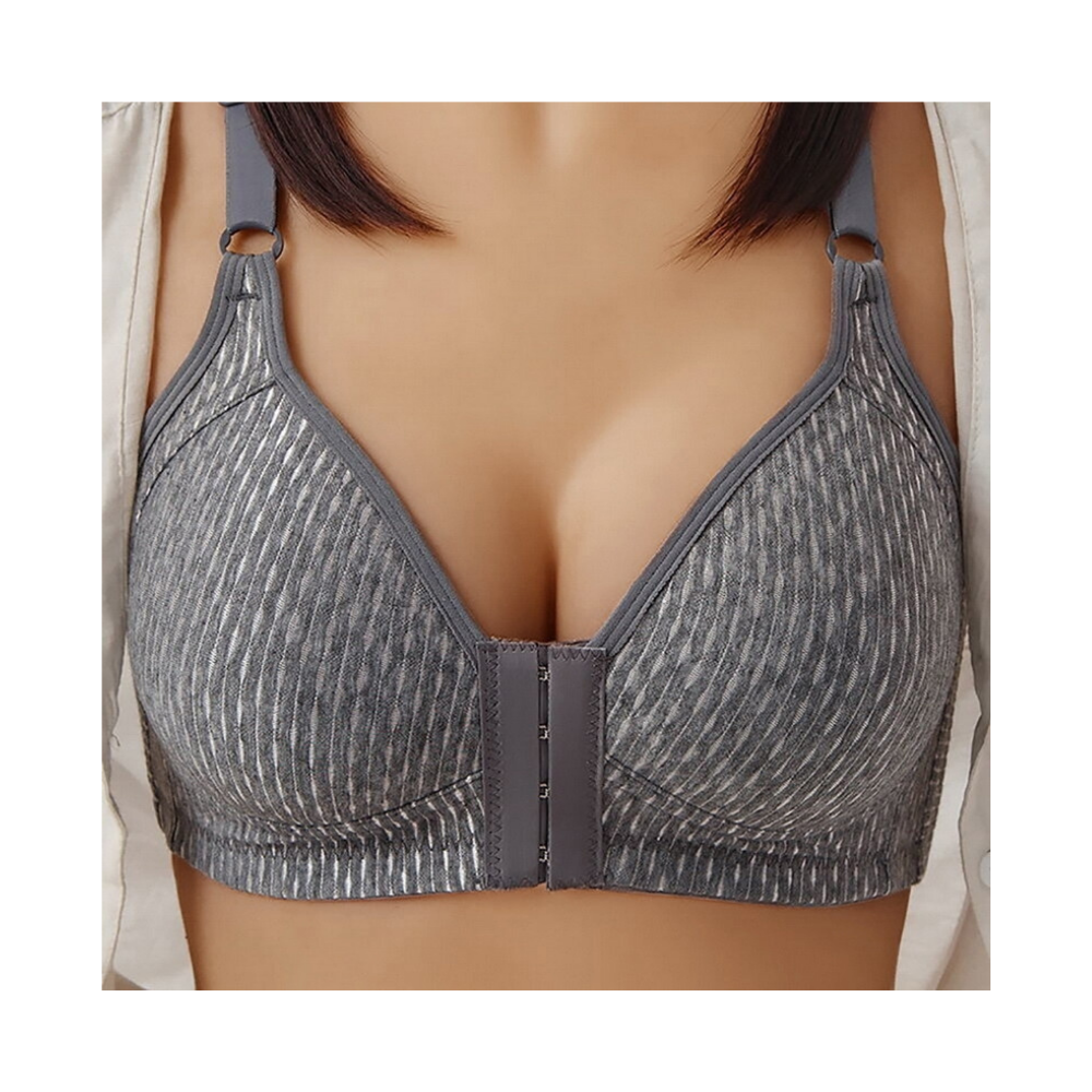 Wireless Plus Size Push Up Bra -Grey Pique Cotton - Ozerty